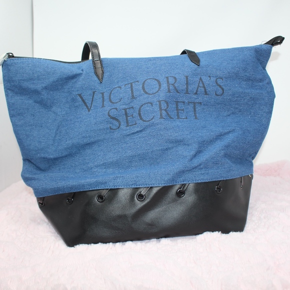 Victoria's Secret Handbags - VICTORIAS SECRET TOTE BAG BLUE DENIM With Clutch